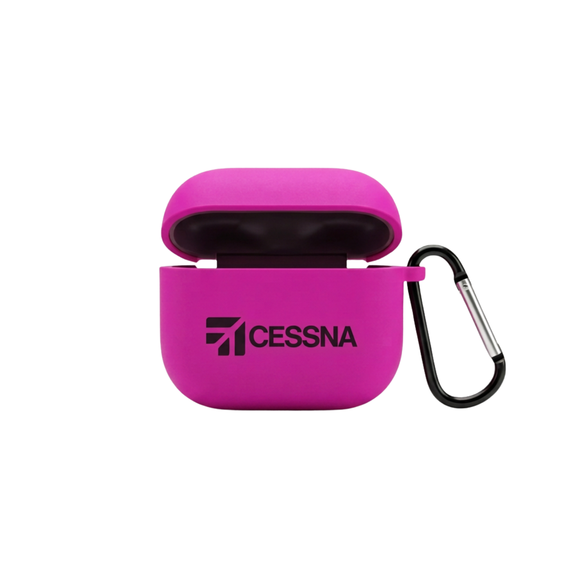 Cessna Logolu Silikon AirPods Kılıfı – Pembe / Karabina Askılı