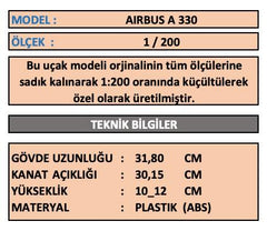 Airbus A 330 TK Koleksiyon 1/200 Model Uçak Masaüstü Sergi Maket Uçağı