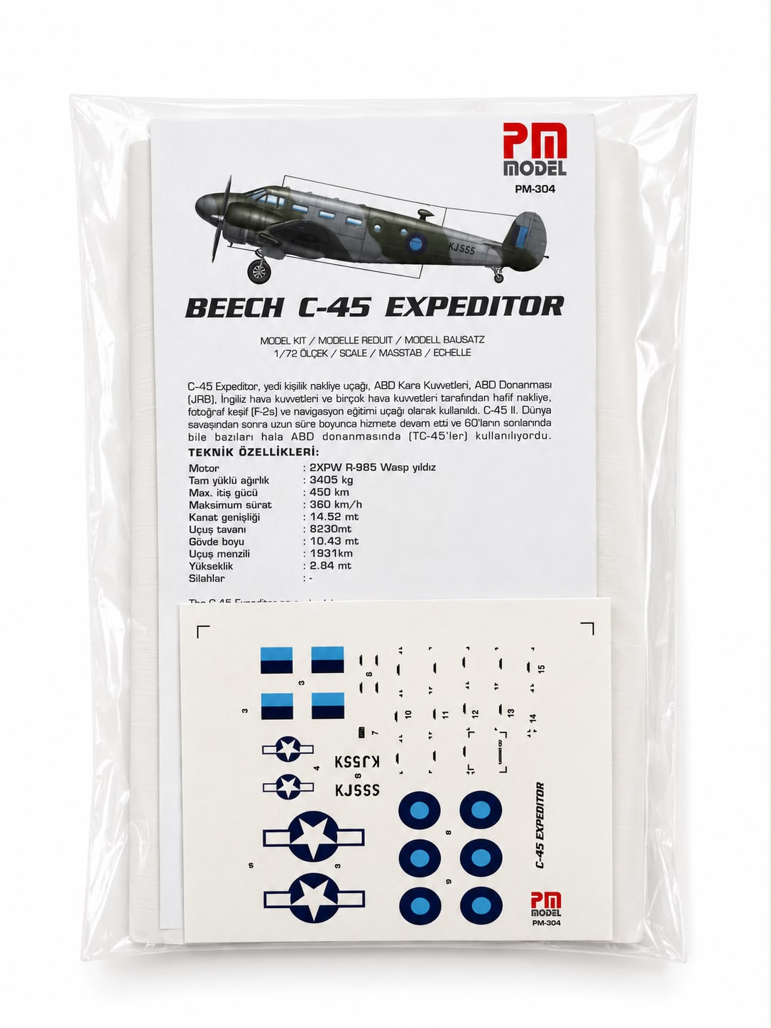 Beechcraft  C-45 Expeditor BURMA KJ555 Pm Model Eğitim Uçağı Demonte Plastik Maketi