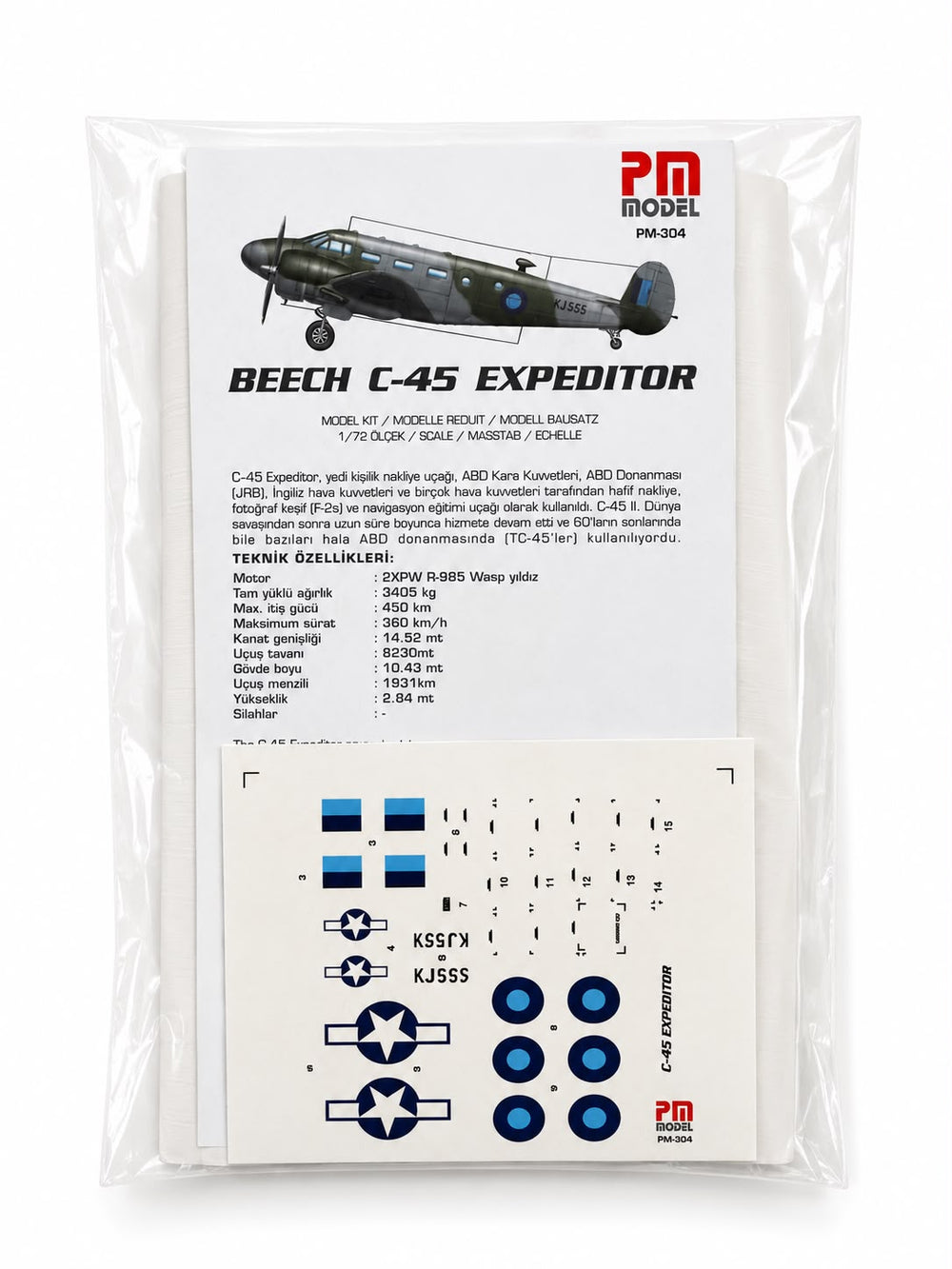 Beechcraft  C-45 Expeditor BURMA KJ555 Pm Model Eğitim Uçağı Demonte Plastik Maketi