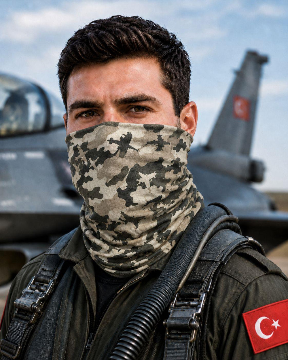 Buff "Haki Askeri Kamuflaj Uçak Desenli"