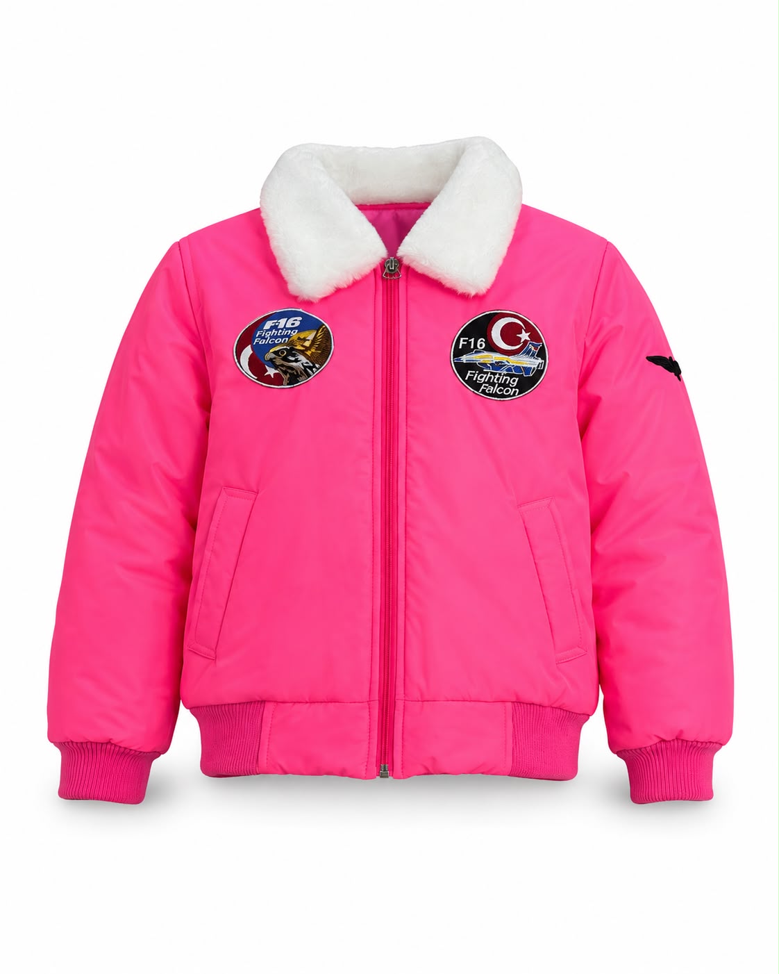 Kız Çocuk Pilot MONTU Pembe Renkli Kürklü Mont