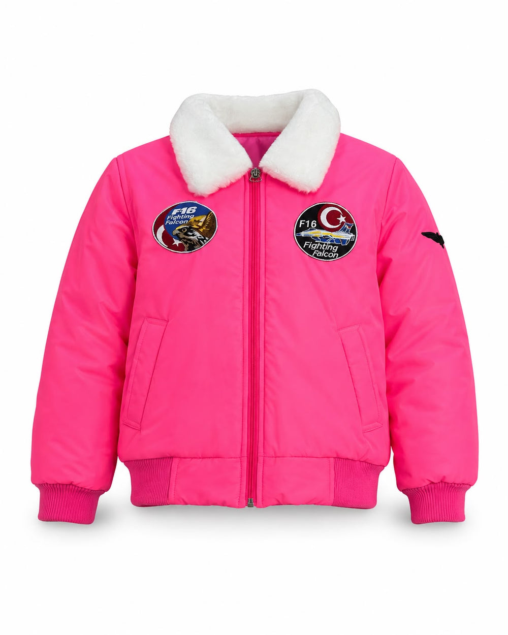 Kız Çocuk Pilot MONTU Pembe Renkli Kürklü Mont