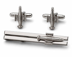 Kravat İğnesi + Kol Düğmesi Seti "F-104" Silver