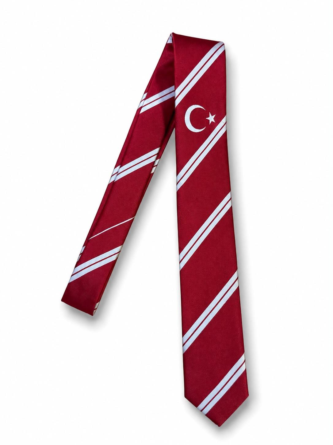 Kravat "Kırmızı Beyaz Çizgili Tek Hilal Yıldız"