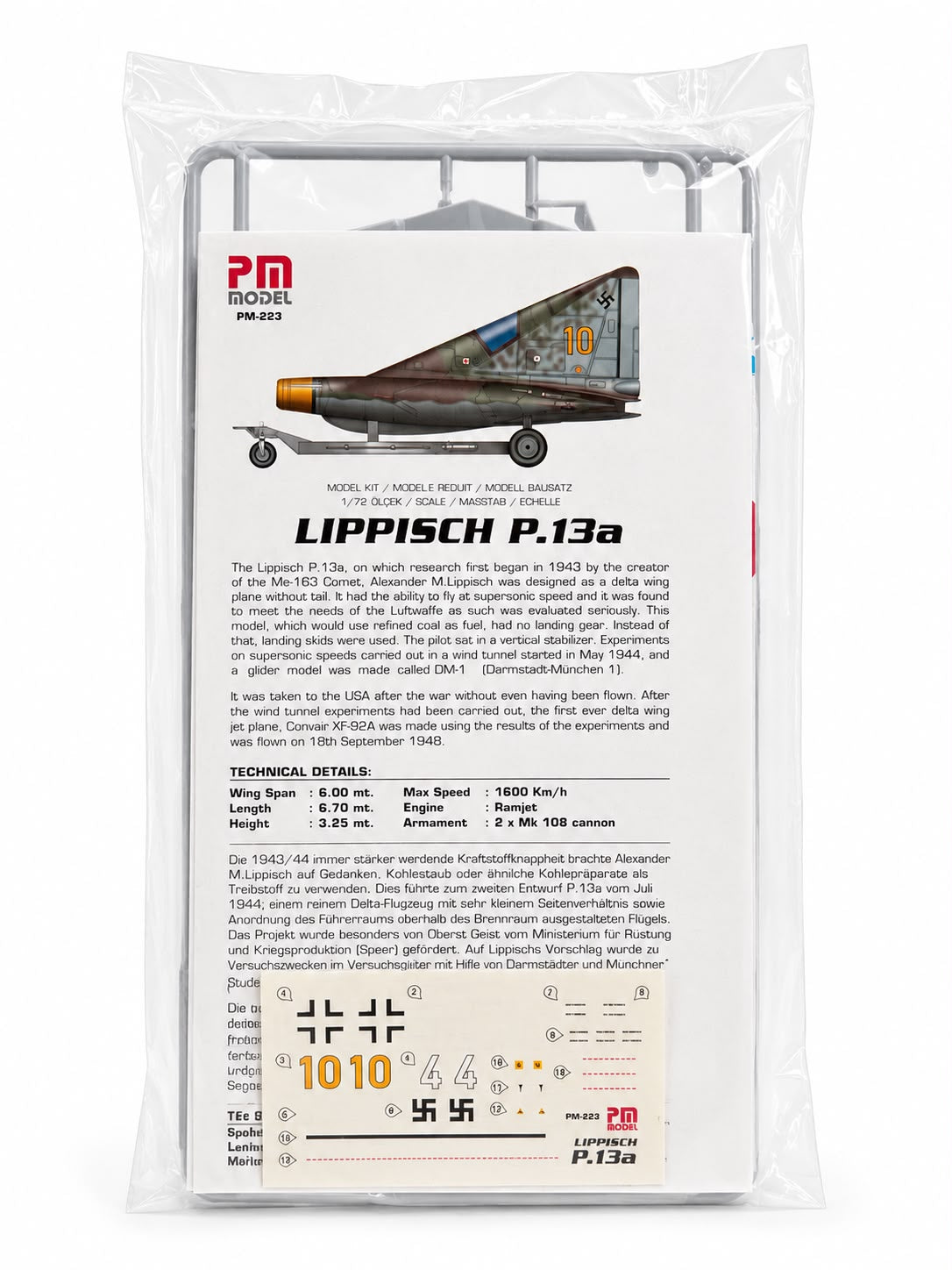 Lippisch P.13a Ramjet Pm Model Savaş Uçağı Demonte Plastik Maketi