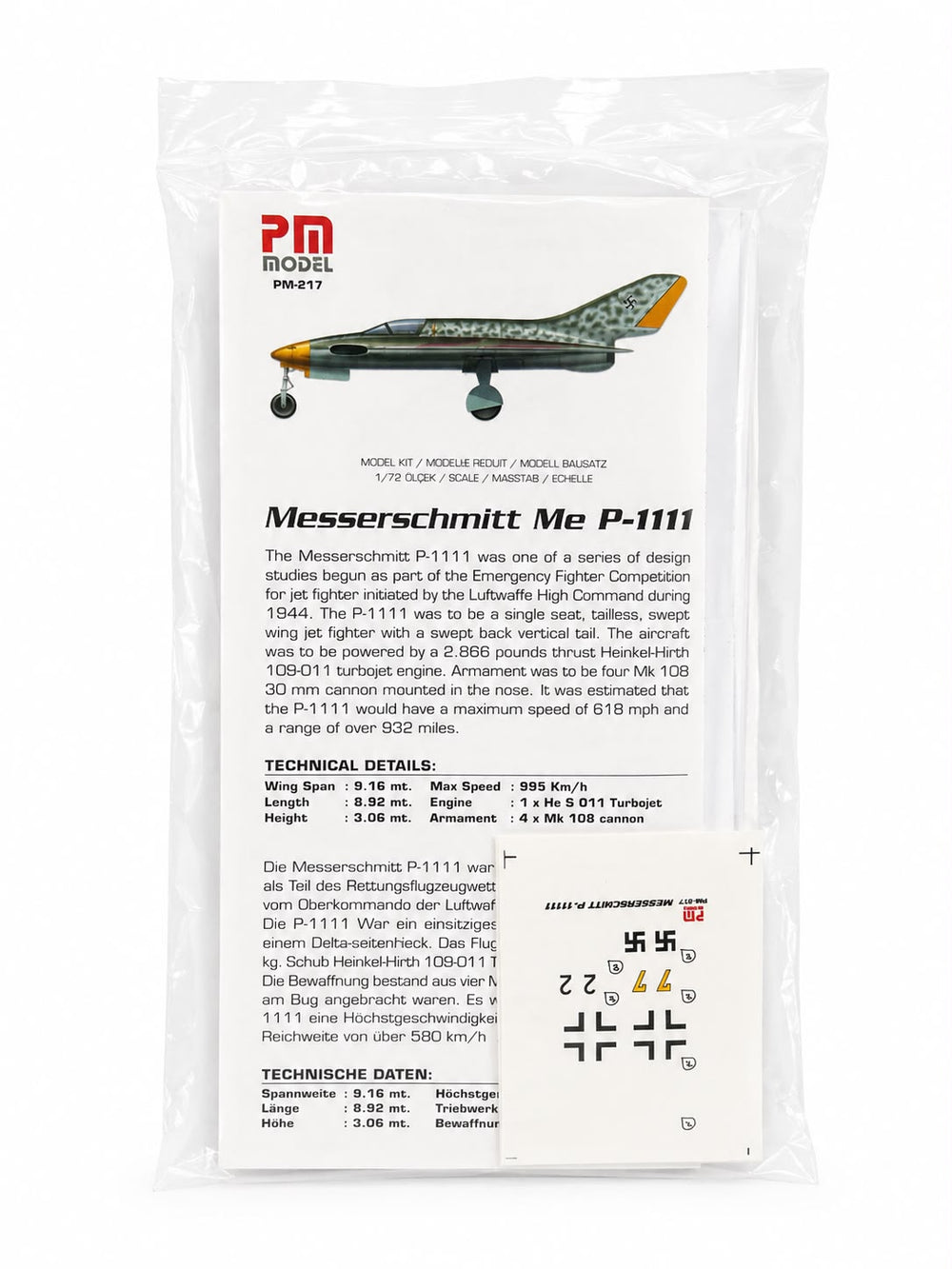 Messerschmitt P1111 Pm Model Avcı Uçağı Demonte Plastik Maketi