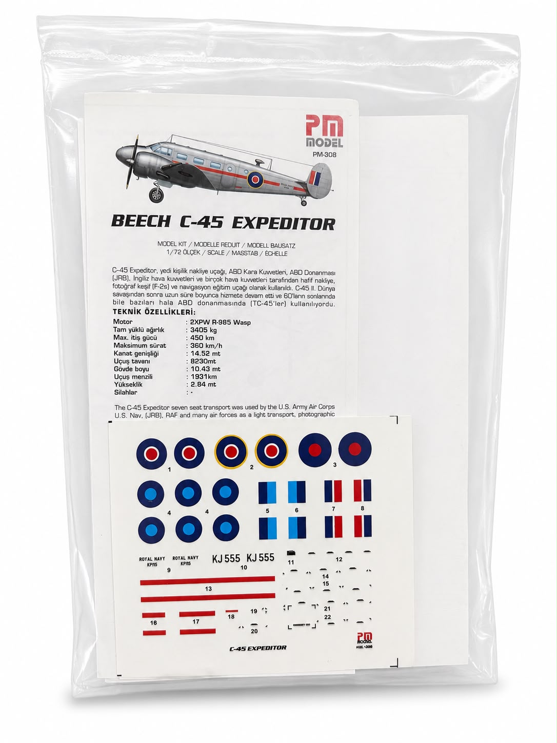 Pm Model Beechcraft  C-45 Expeditor Royal Navy Plastik Uçak Maket Kiti