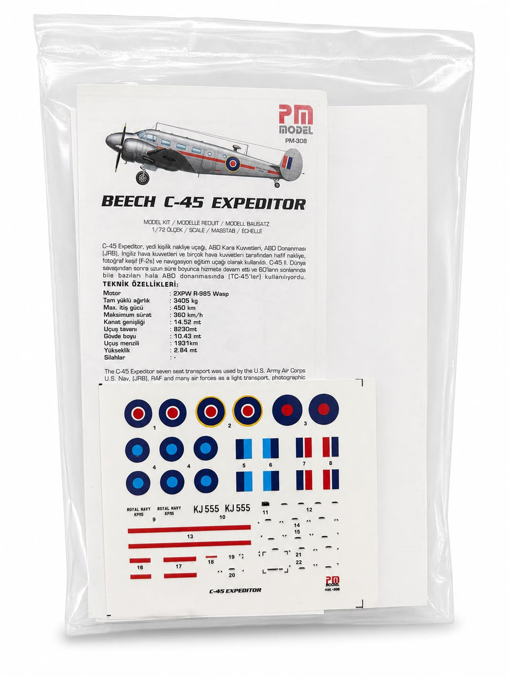 Pm Model Beechcraft  C-45 Expeditor Royal Navy Plastik Uçak Maket Kiti