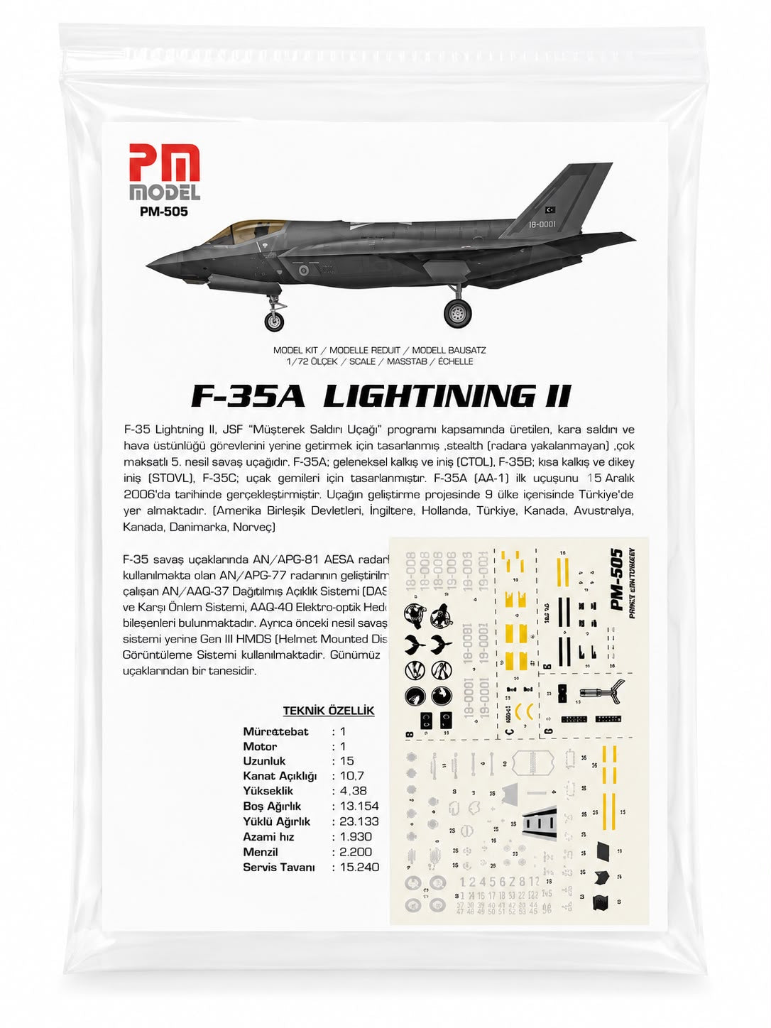 PM Model F-35A Lightning 2 Plastik Uçak Maket Kiti