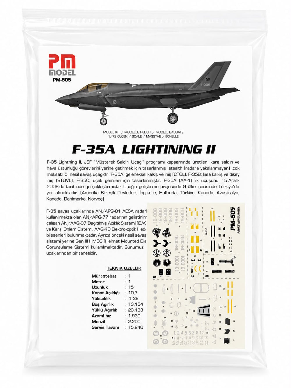 PM Model F-35A Lightning 2 Plastik Uçak Maket Kiti