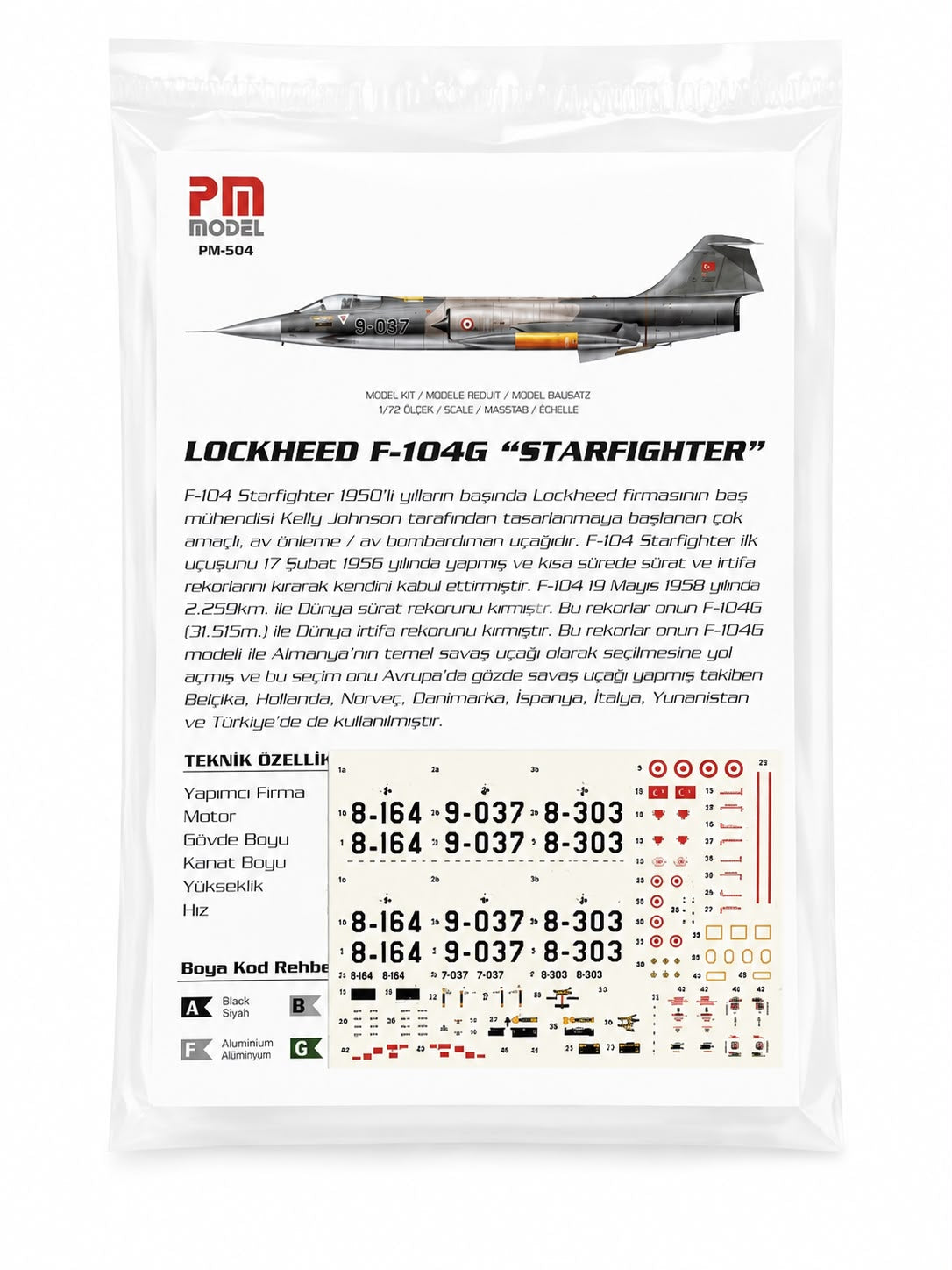 PM Model Lockheed F-104G Starfighter Plastik Uçak Maket Kiti