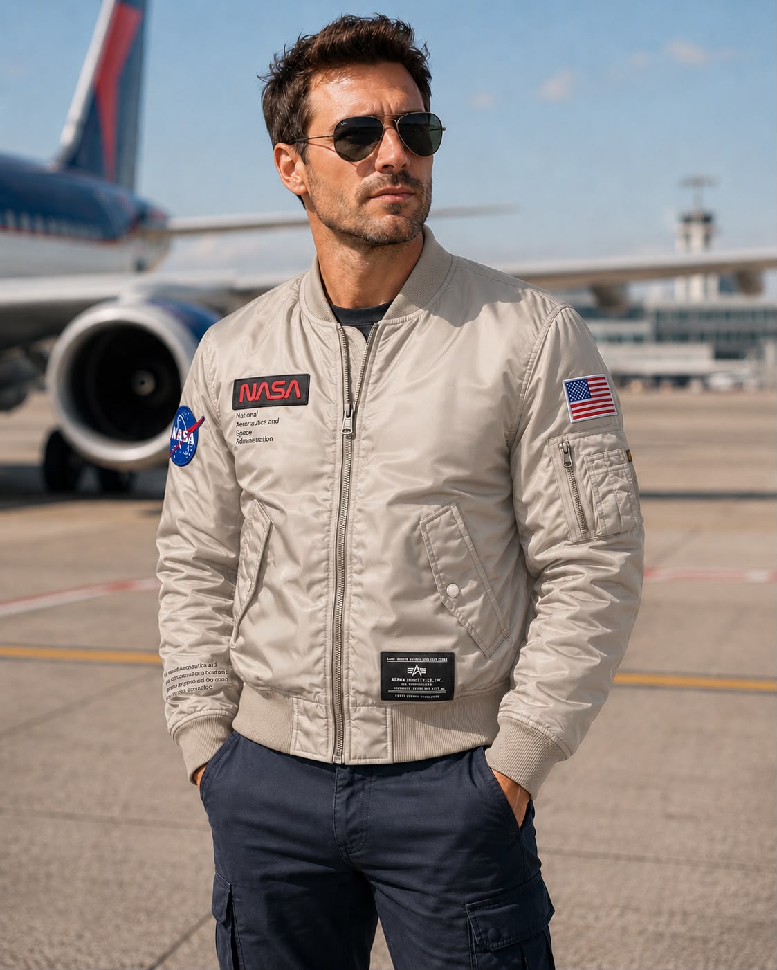 Ribana Yakalı Pilot Montu Krem "NASA"