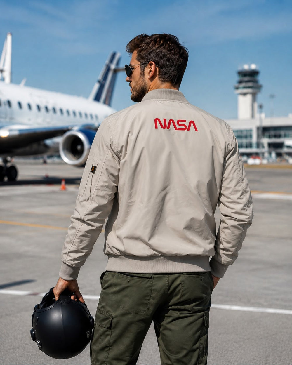 Ribana Yakalı Pilot Montu Krem "NASA"