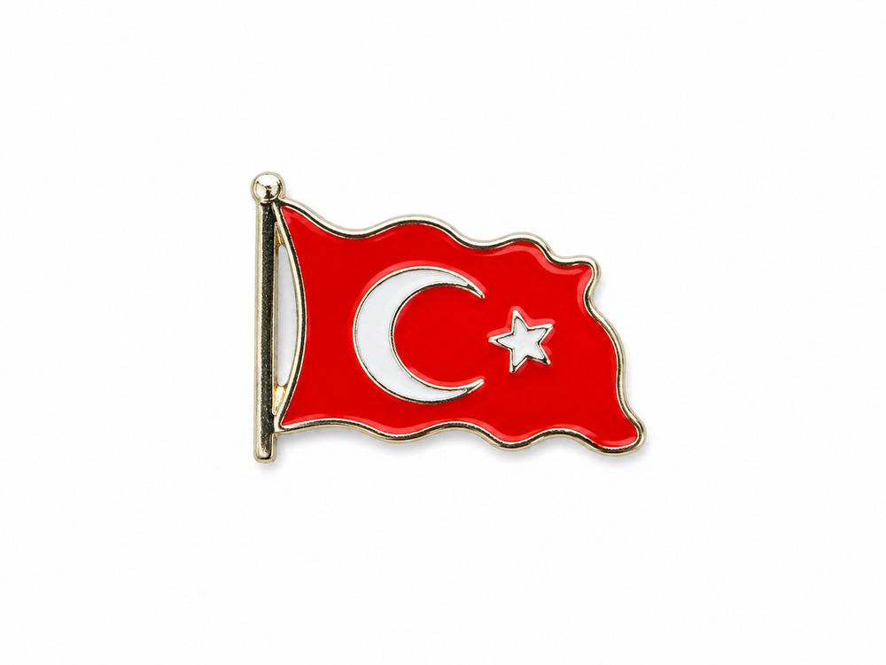 Rozet Türk Bayrağı Gönderli Gümüş Beyaz