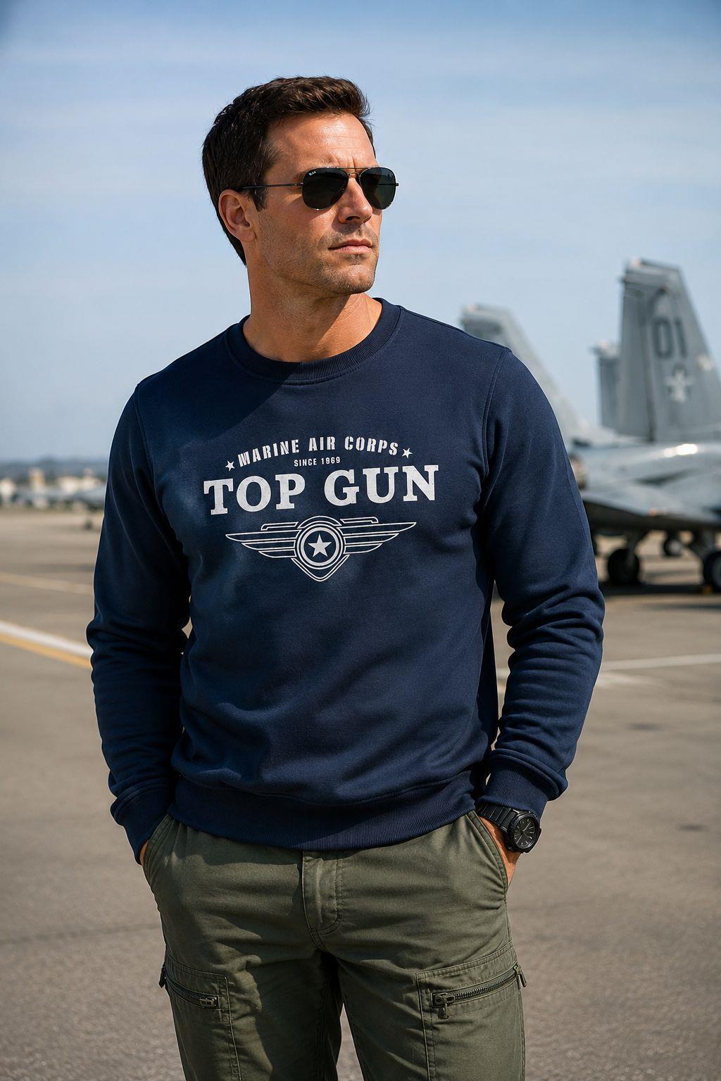 "Top Gun" Baskılı Sweat Mavi