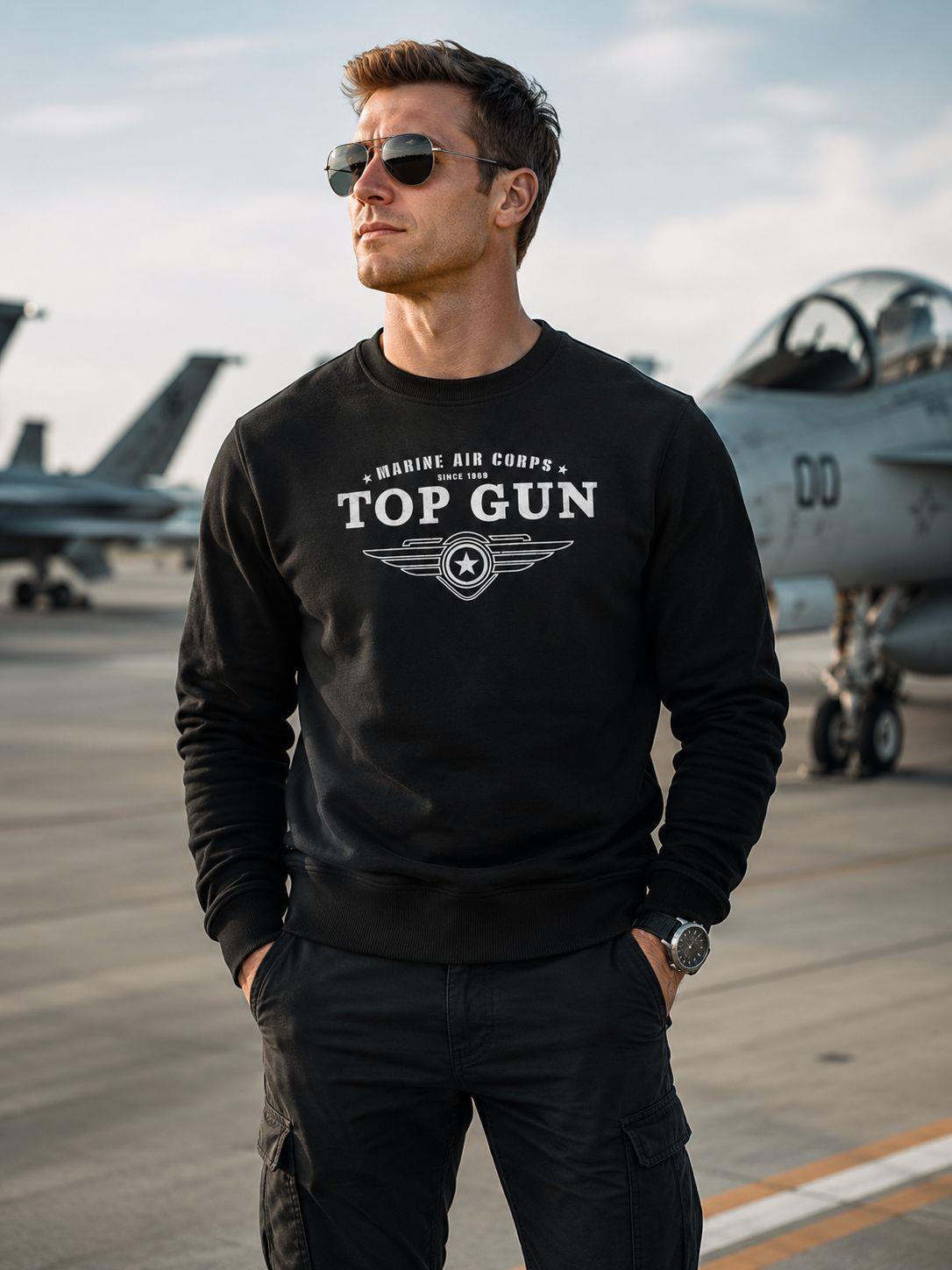 "Top Gun" Baskılı Sweat Siyah