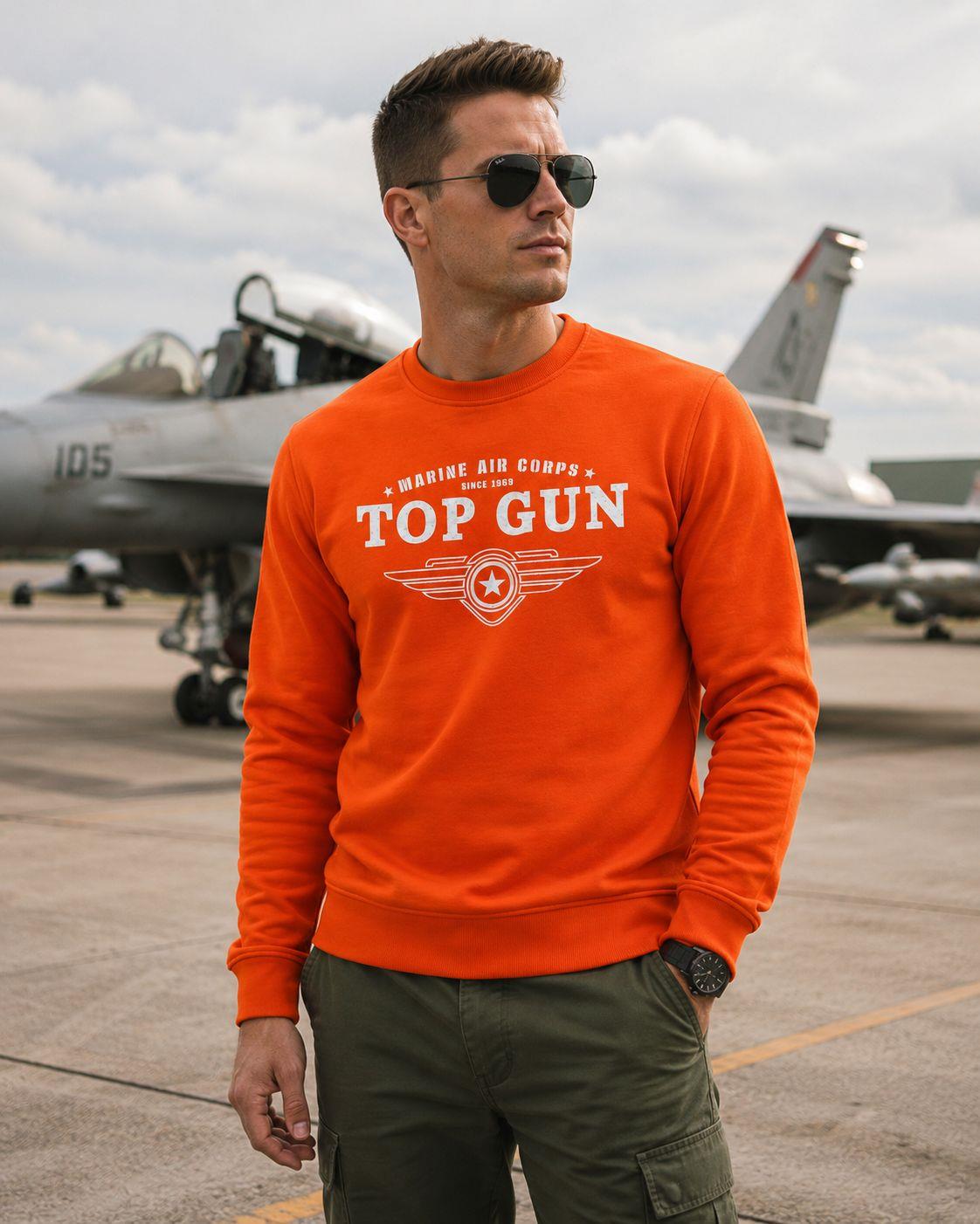 "Top Gun" Baskılı Sweat Turuncu