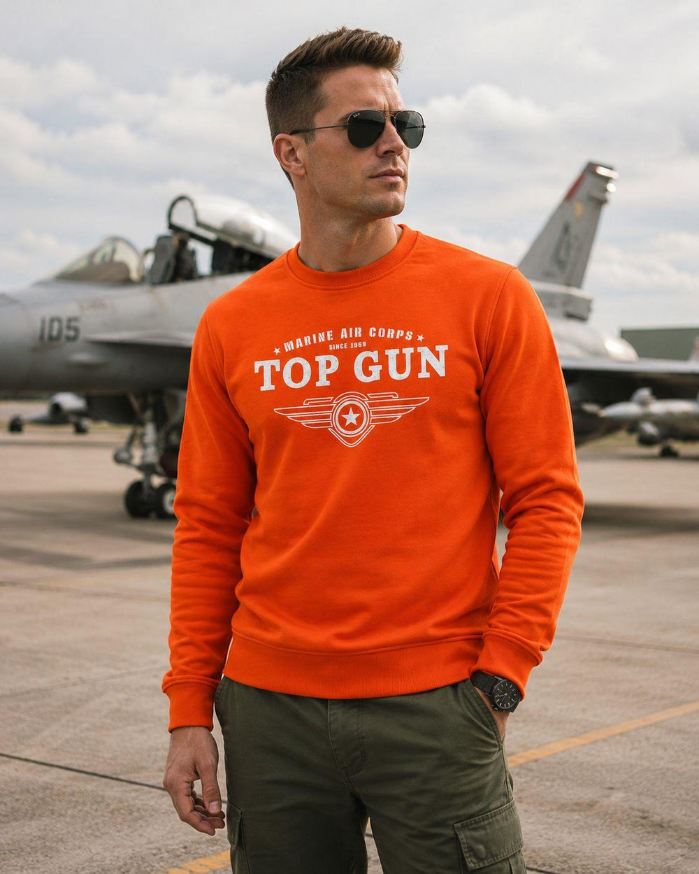 "Top Gun" Baskılı Sweat Turuncu
