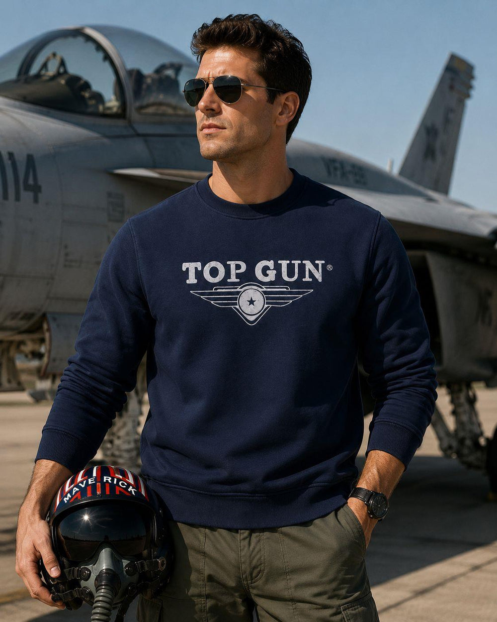 "Top Gun" Nakışlı Sweat Mavi