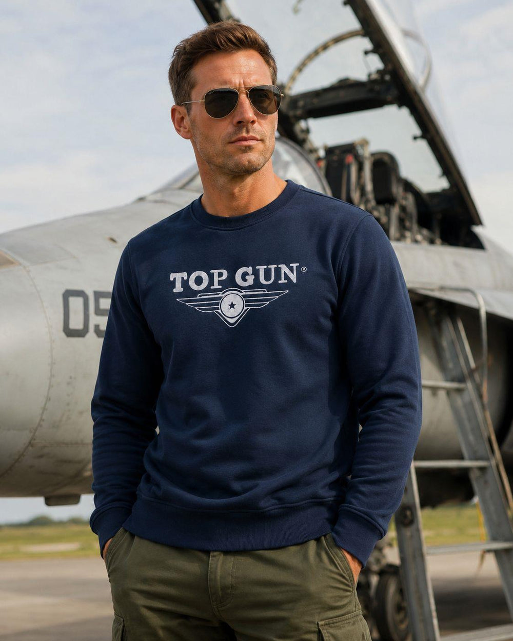 "Top Gun" Nakışlı Sweat Petrol