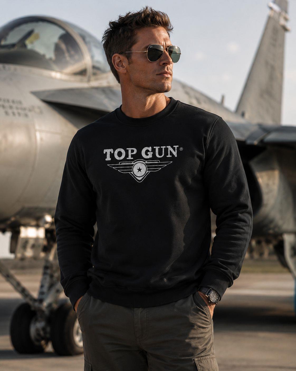 "Top Gun" Nakışlı Sweat Siyah